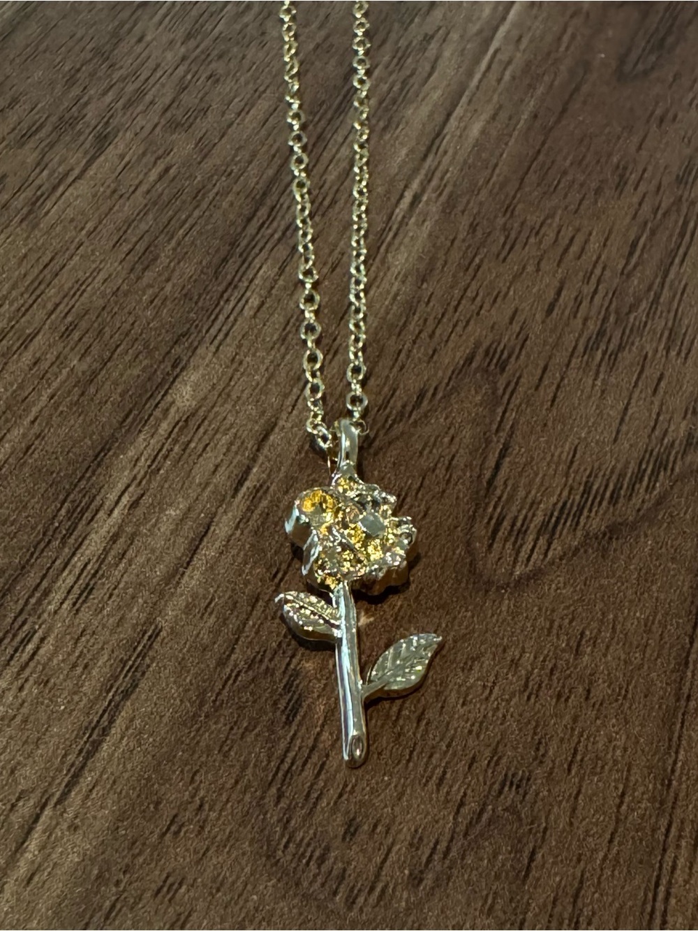 Gold-Tone Flower Pendant Necklace with Yellow Crystal Accents